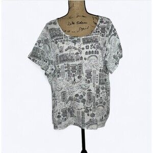 Cynthia Rowley 100% Linen Shirt Sz 2X Venice Italy Novelty Print Resort Vacation